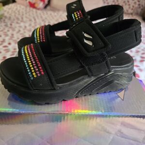 Skechers Black Kids Sandals with Rainbow Accents
